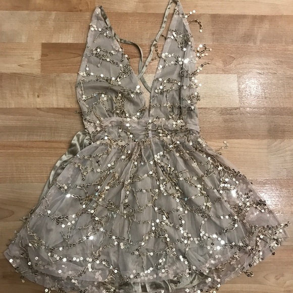 RESTOCKED! Sequin Champagne Classy Cocktail Dress - Picture 3 of 4